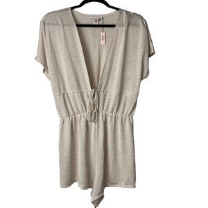 NWT Victoria Secret Cream Beige Sleep Romper size M Short Sleeve V Neck